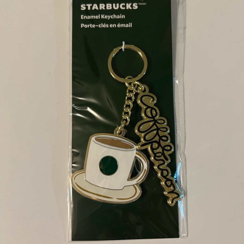 Starbucks Gold and White Coffee Cup Keychain